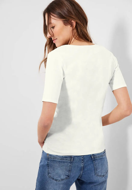 Benvit t-shirt ekologisk bomull dam white – style vanilla Cecil - Linda