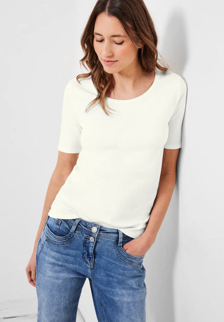 – dam - bomull t-shirt ekologisk style vanilla Benvit Linda Cecil white