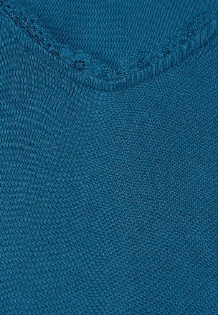 Street One deep splash v-ringad Petrol med T-shirt - blue – viskos spets