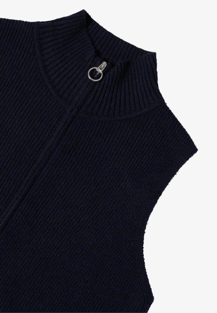Cecil - Mörkblå stickad väst med dragkedja