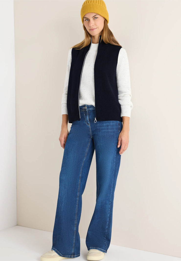 Cecil - Mörkblå stickad väst med dragkedja