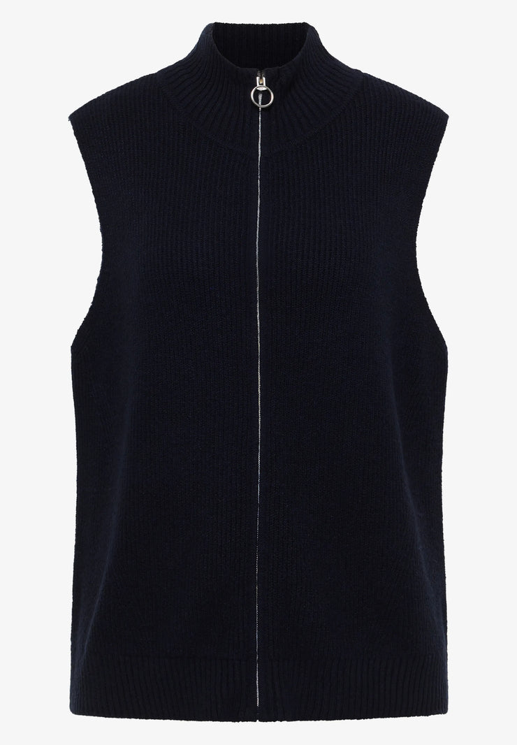 Cecil - Mörkblå stickad väst med dragkedja