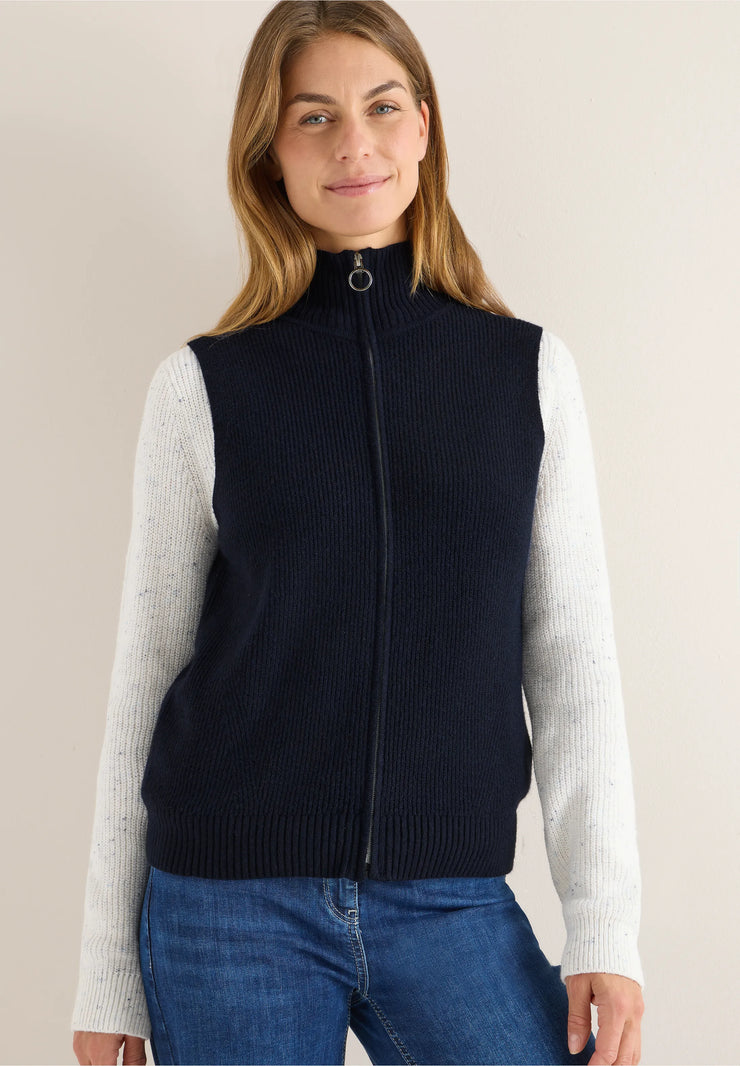 Cecil - Mörkblå stickad väst med dragkedja