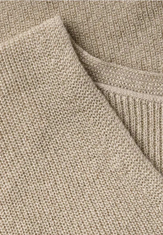 Street One - Beige V-ringad lurex tröja