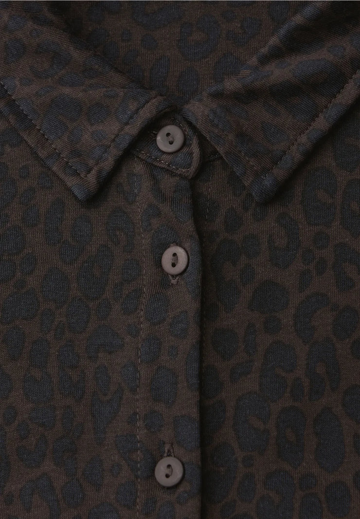 Street One - Brun leopardmönstrad blus i trikå