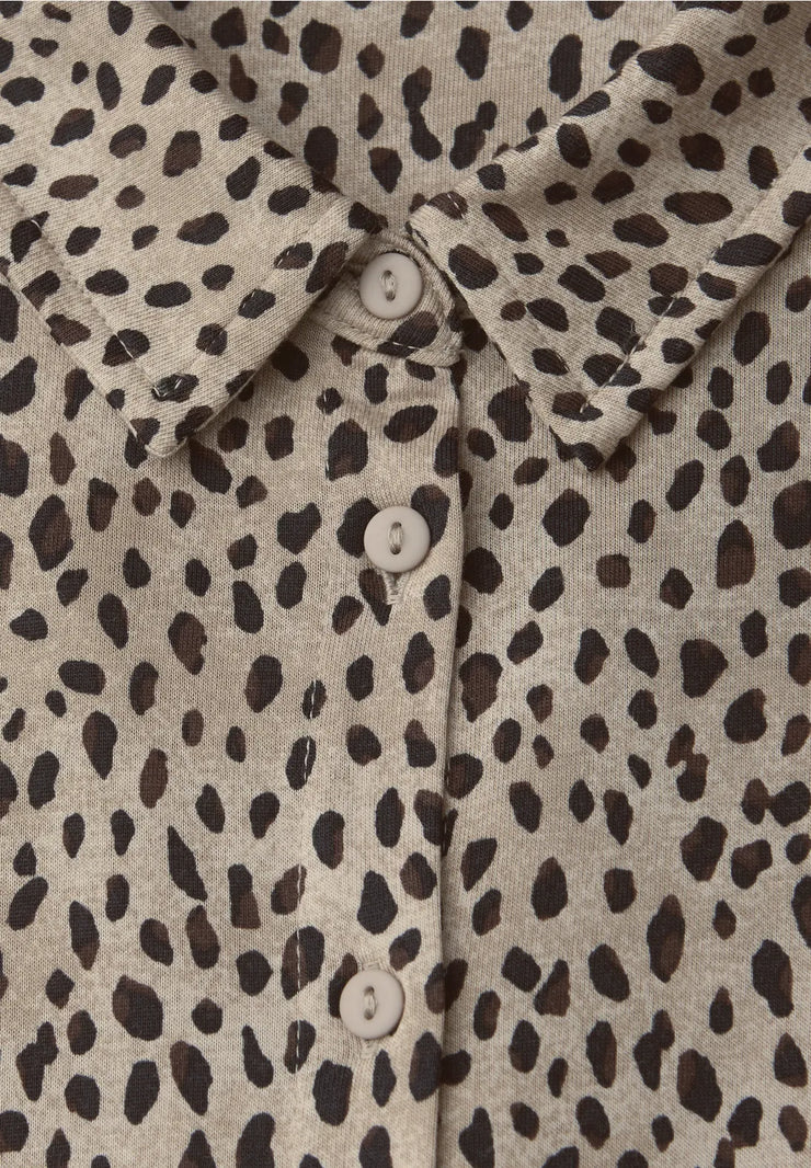 Street One - Beige leopardmönstrad blus i trikå