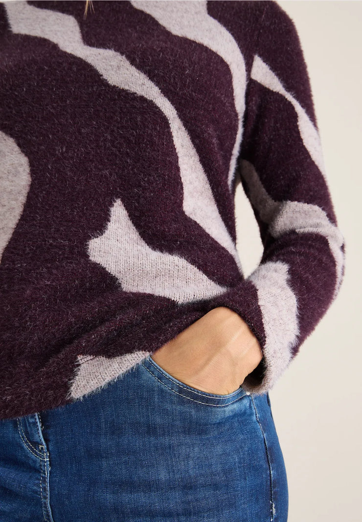 Cecil - Vinröd mönstrad fjädergarnströja