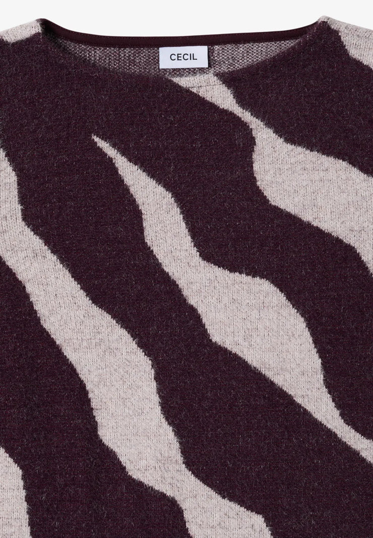 Cecil - Vinröd mönstrad fjädergarnströja