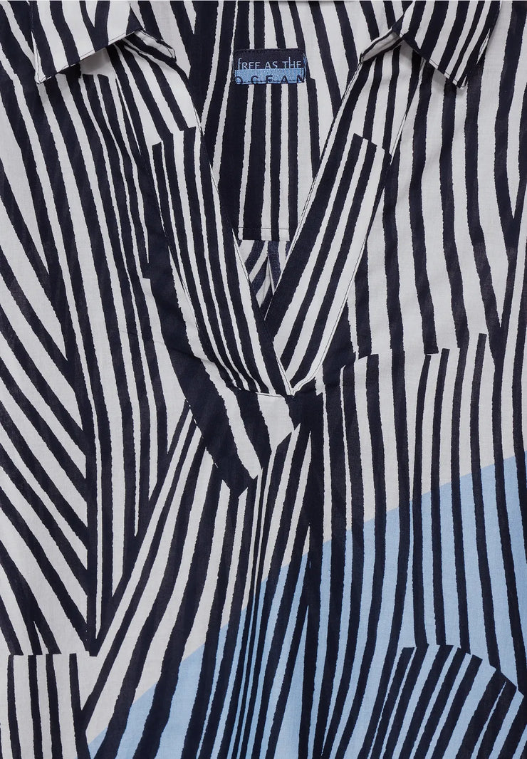 Cecil - Blå mönstrad lång skjortblus
