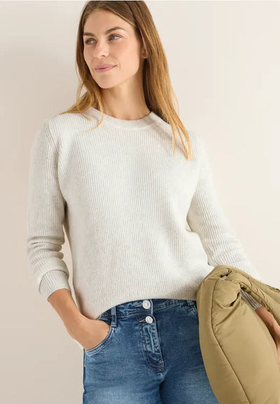 Cecil - Vit ribbstickad tröja