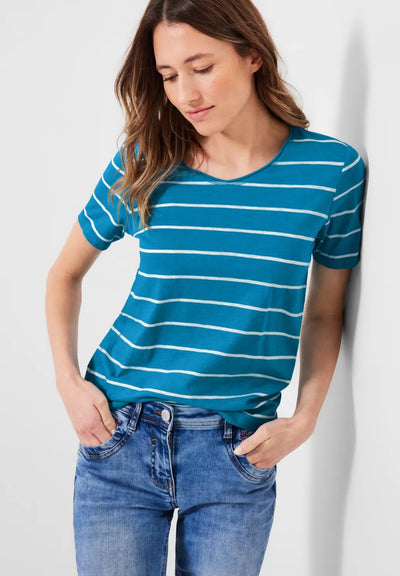 Cecil - Turkos randig t-shirt