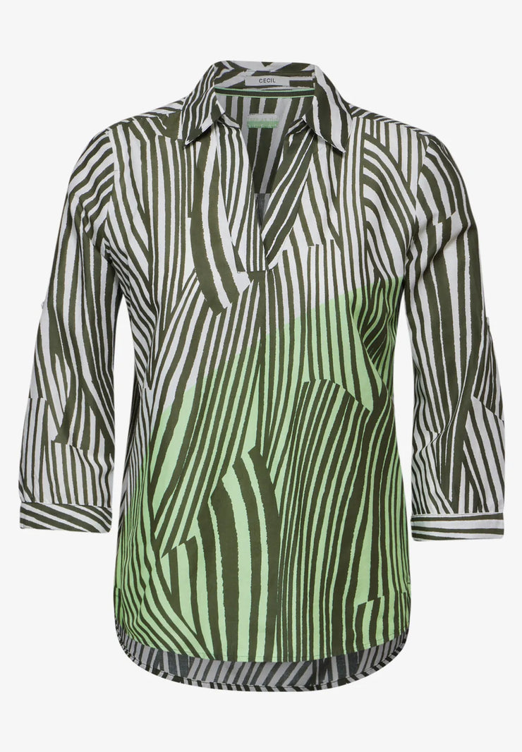 Cecil - Grön mönstrad lång skjortblus