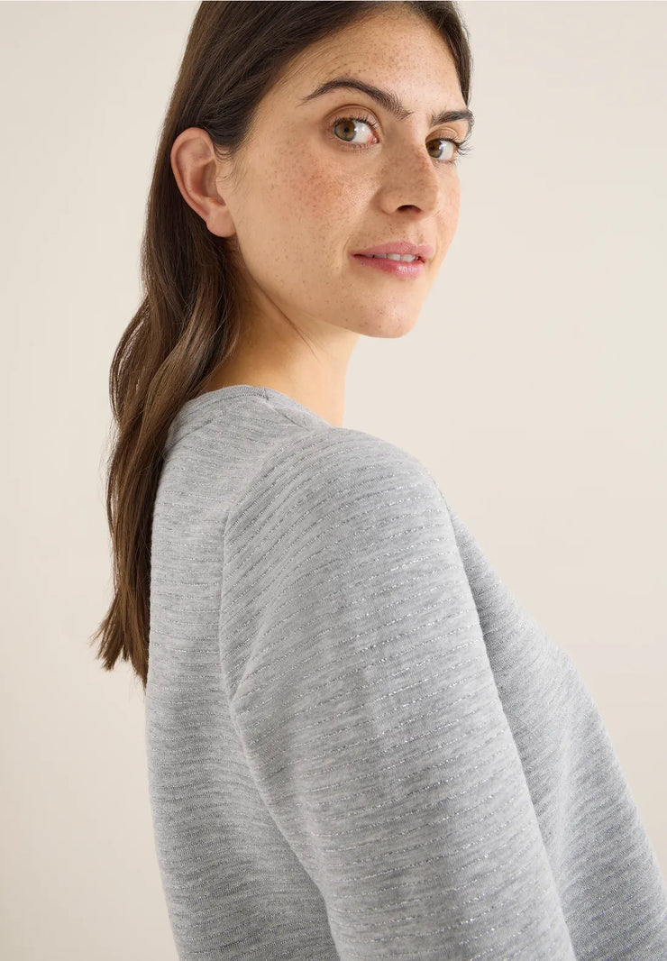 Cecil - Grå silverrandig topp i ottomanväv