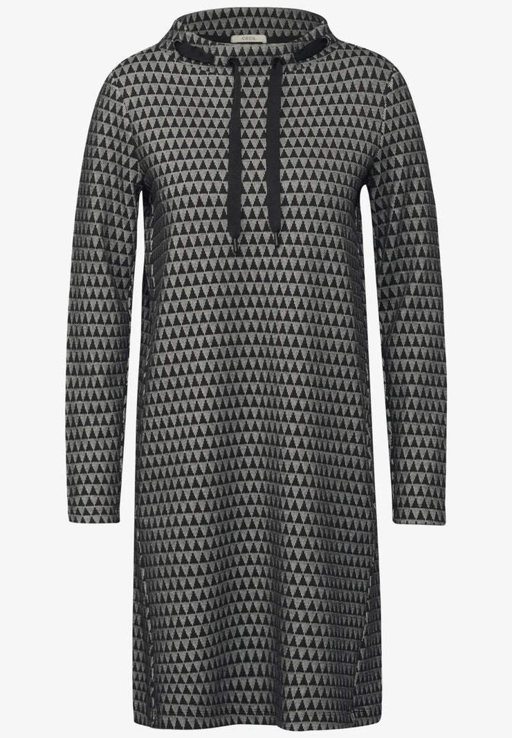 Cecil - Gråsvart klänning i jacquard