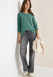 Cecil - Grön ribbstickad tröja