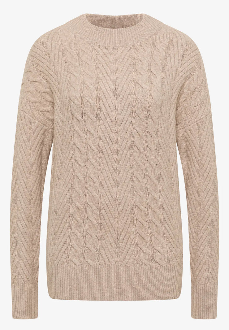 Cecil - Beige kabelstickad tröja
