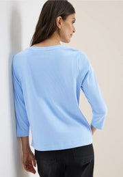 Cecil - Ljusblå ribbad bastopp eko bomull