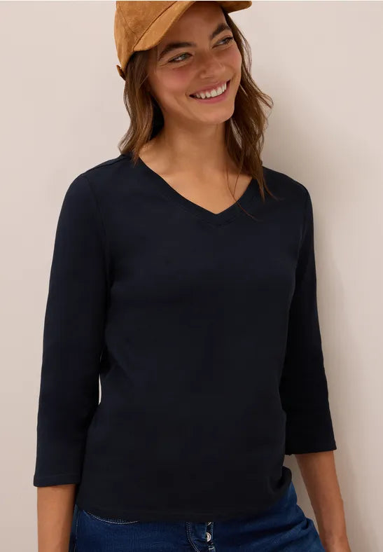 Cecil - Mörkblå t-shirt eko bomull