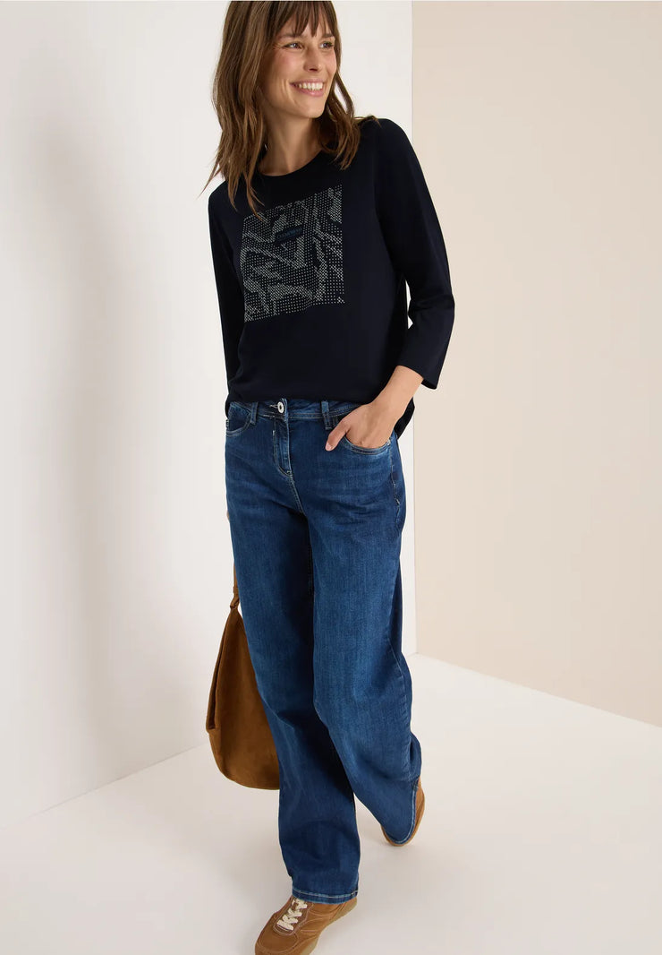 Cecil - Mörkblå topp med slipade stenar