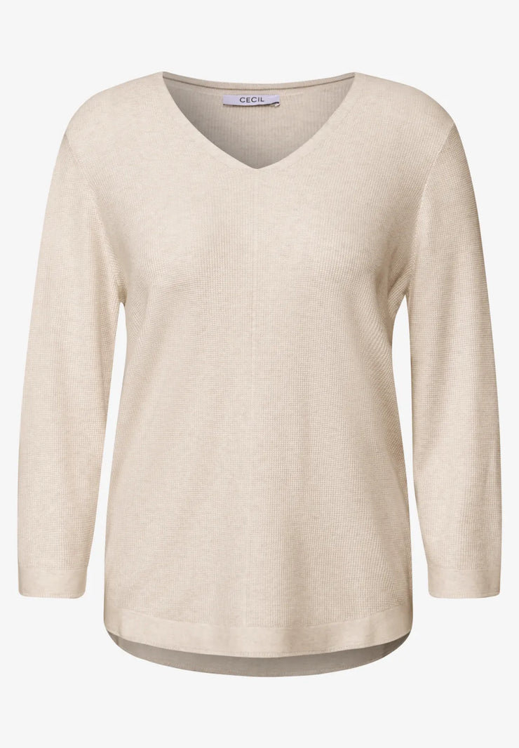 Cecil - Beige v-ringad stickad tröja