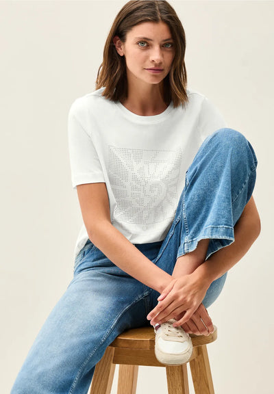 Cecil - Off white t-shirt i bomull