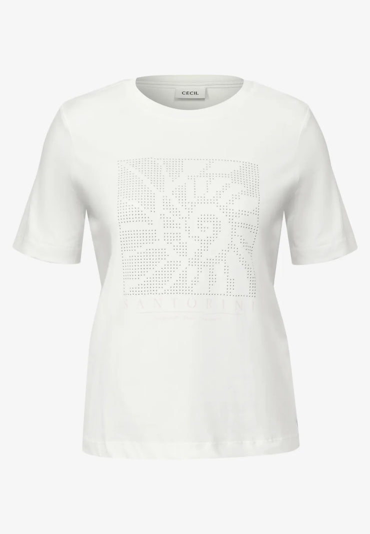 Cecil - Off white t-shirt i bomull