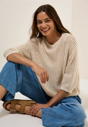Cecil - Beige hålstickad topp