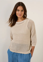 Cecil - Beige hålstickad topp