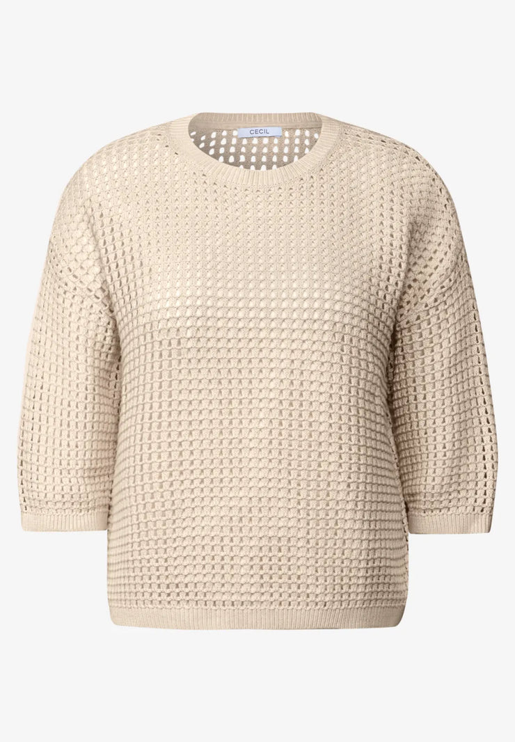 Cecil - Beige hålstickad topp
