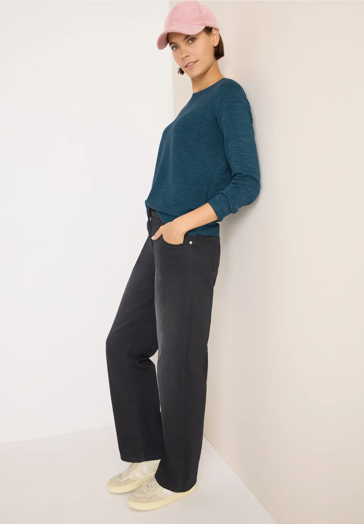 Cecil - Petrolblå ribbstickad tröja