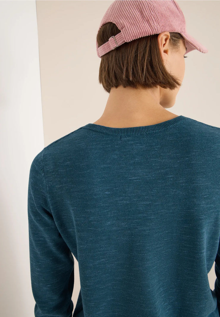 Cecil - Petrolblå ribbstickad tröja