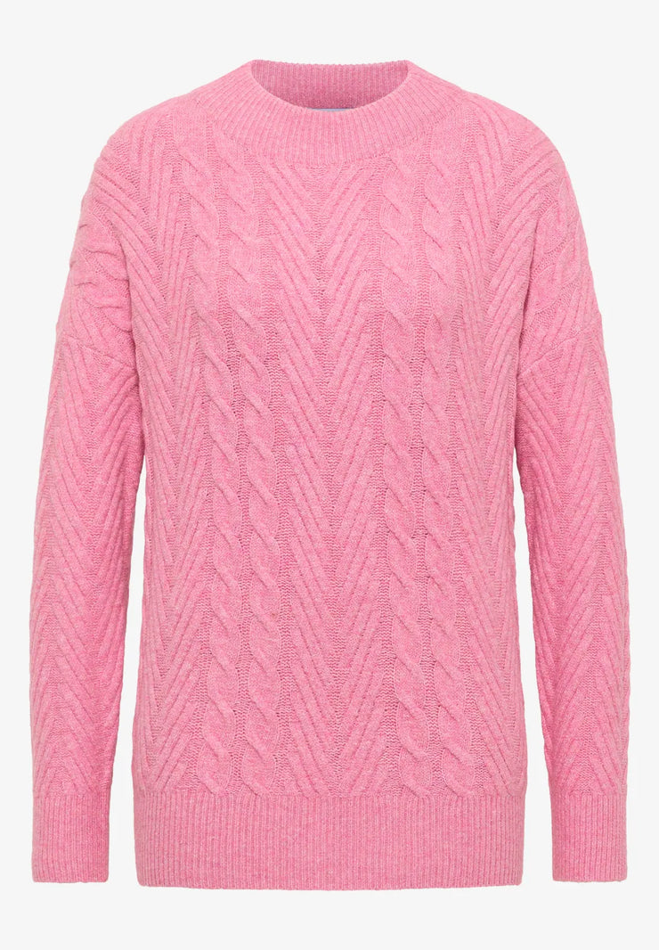Cecil - Rosa kabelstickad tröja