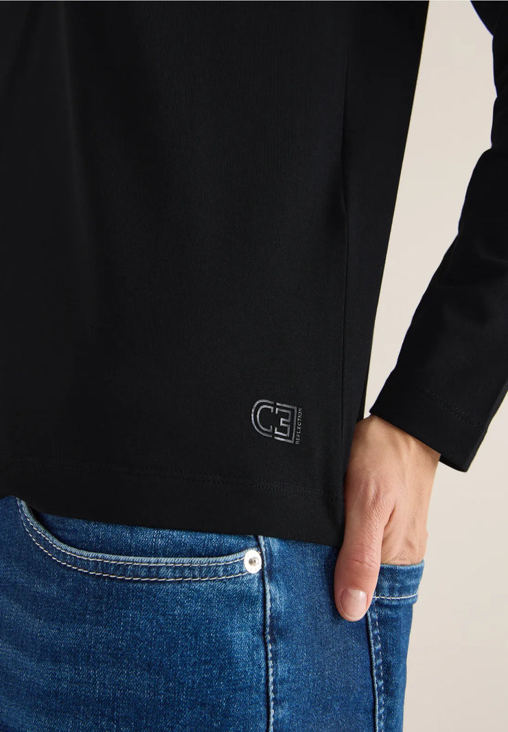 Cecil - Svart V-ringad topp med rynk