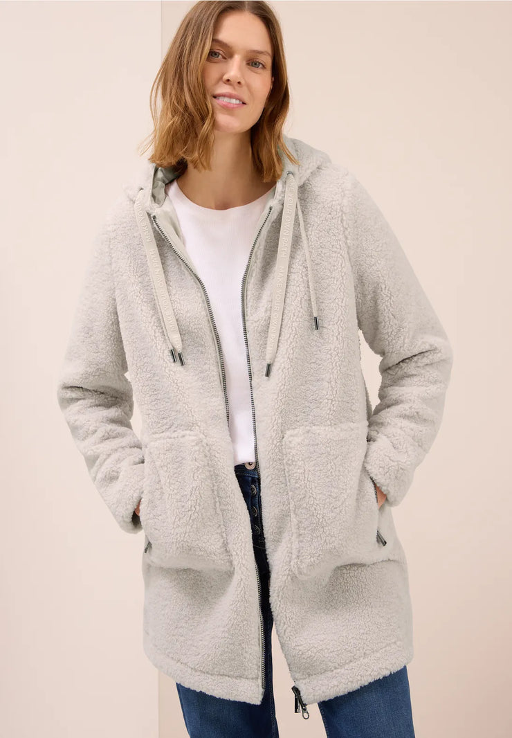 Cecil - Off white teddykappa med huva