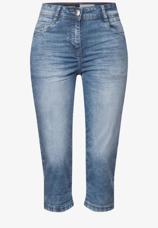 Cecil - Toronto ljusblå caprijeans med hög midja