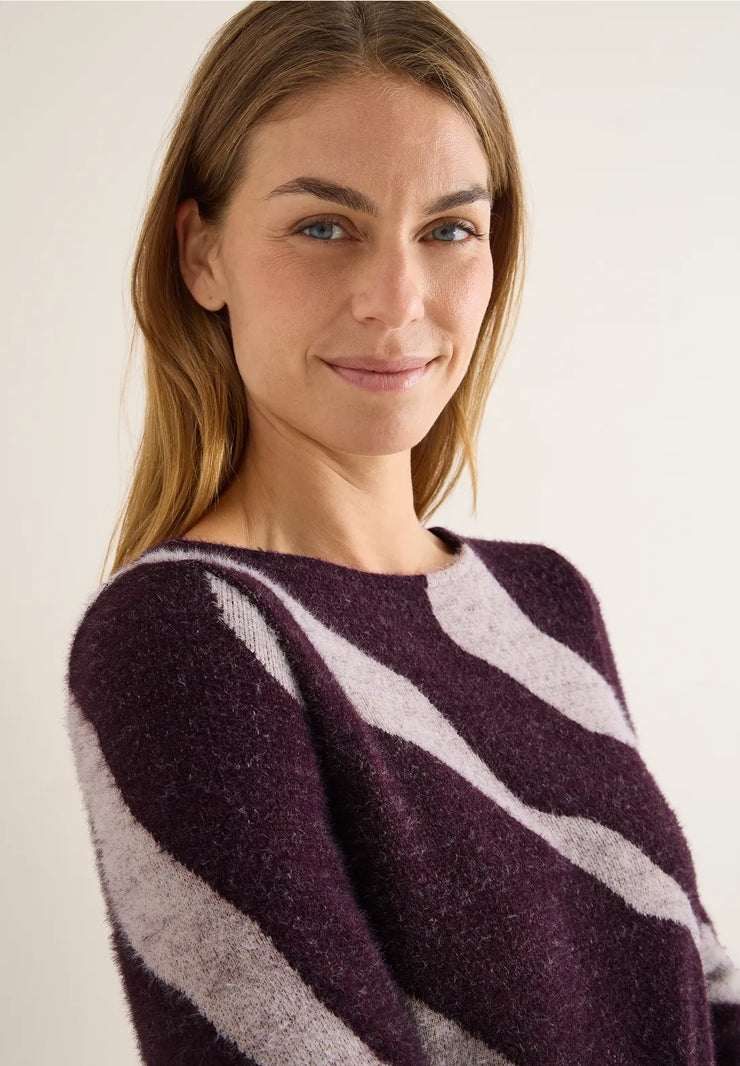 Cecil - Vinröd mönstrad fjädergarnströja