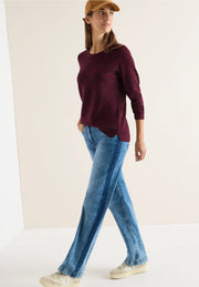 Cecil - Vinröd ribbstickad tröja
