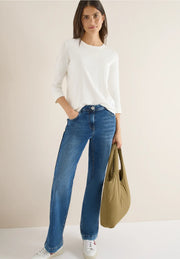 Cecil - Vit ribbad bastopp eko bomull