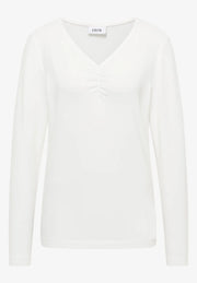Cecil - Vit V-ringad topp med rynk
