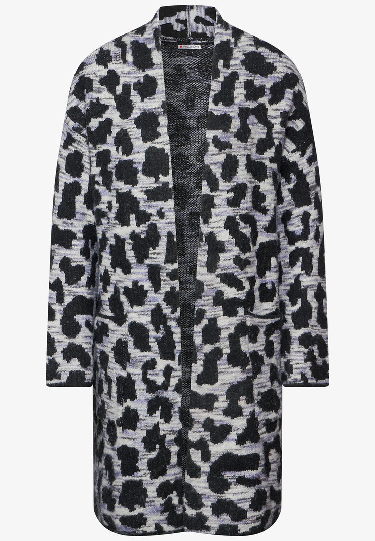 Street One - Grå leopard kofta i jacquard