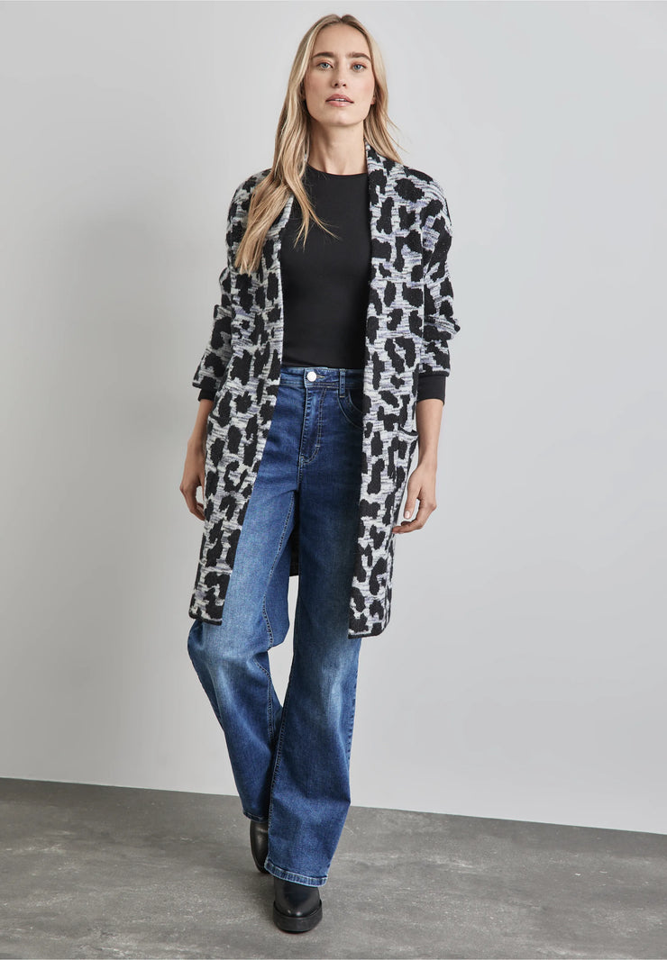 Street One - Grå leopard kofta i jacquard