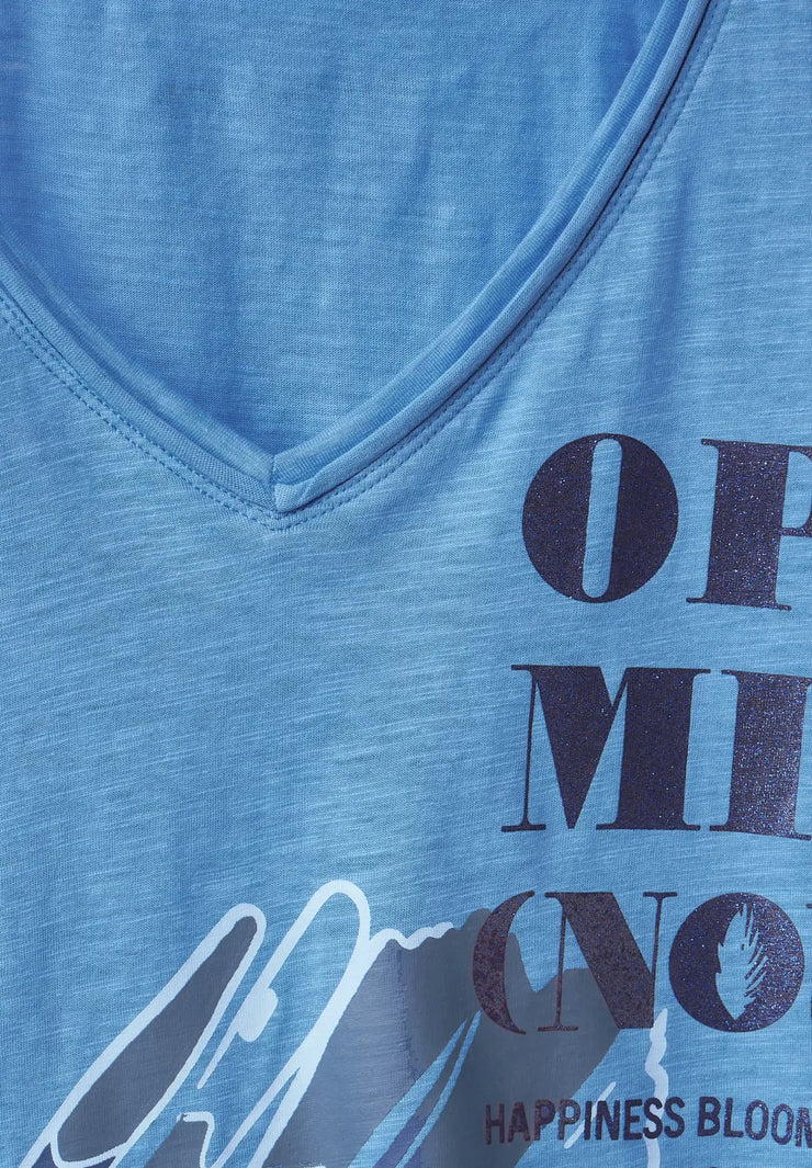 Ljusblå v-ringad tryck marina med bomull blue Cecil – optimism - t-shirt