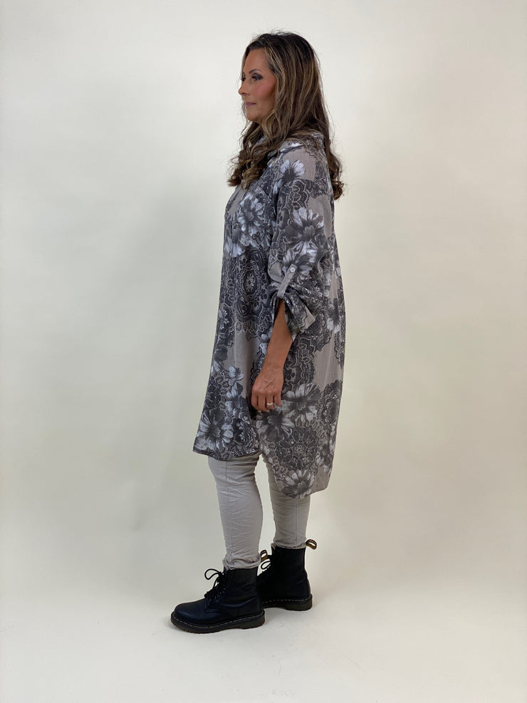 Mix by heart - Milou beige mönstrad långskjorta