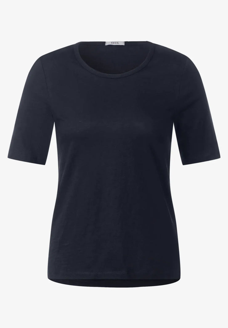 Cecil - Mörkblå slubyarn t-shirt