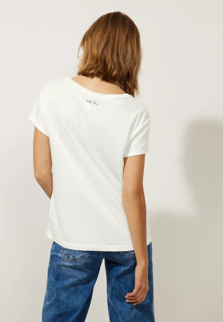 Street One - Off white T-shirt med paljetter