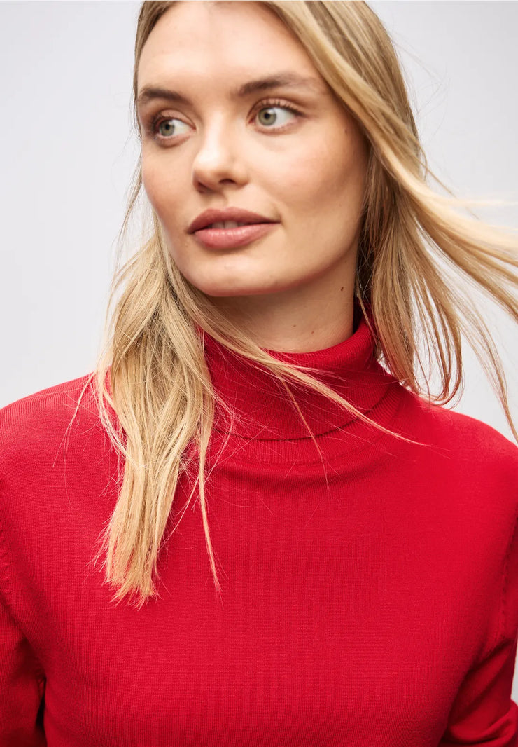 Street One - Röd finstickad polotröja