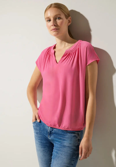 Street One - Rosa blus med resårfåll