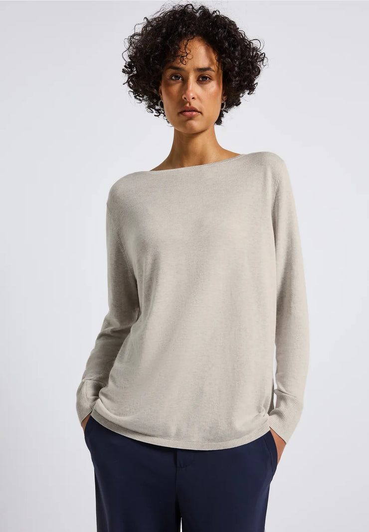 Street One - Beige finstickad tröja i bomull viskos