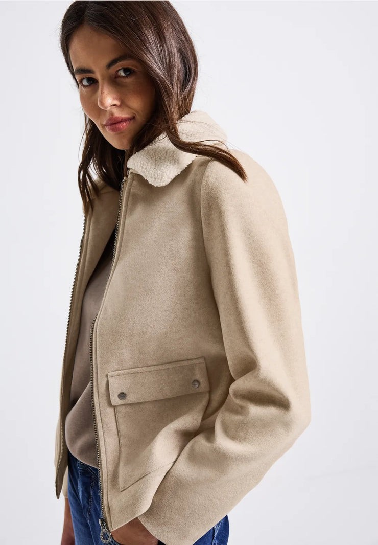 Street One - Beige jacka med avtagbar krage