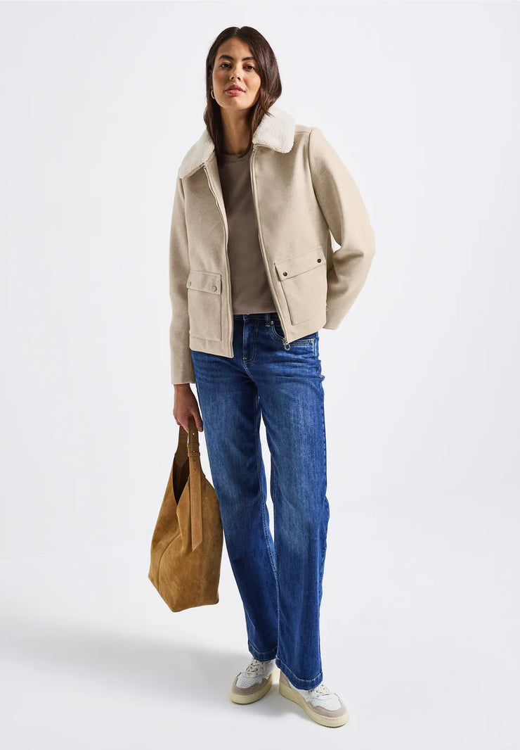 Street One - Beige jacka med avtagbar krage